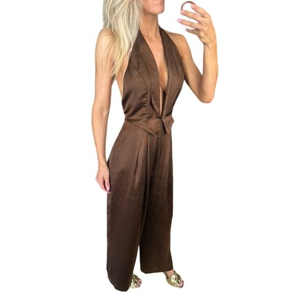 Vici Pants - VICI - Reeves Satin Halter Jumpsuit